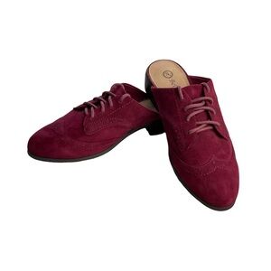 Bella Vita Wine Leather Slide Mules With Stacked Heels Size 6.5W